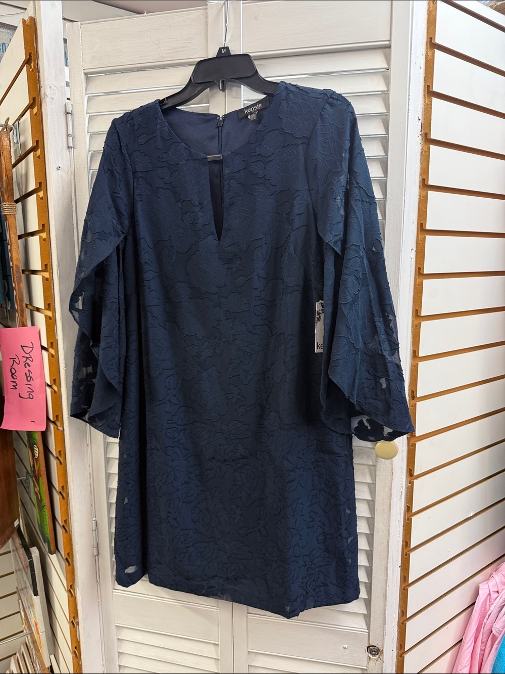 Kensie Navy Floral Lace Bell-Sleeve Shift Dress